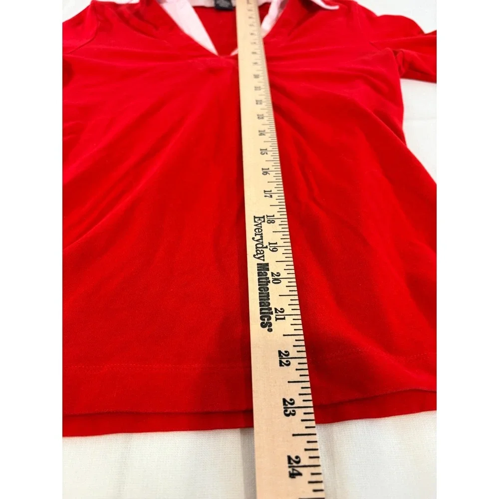 Rafaella Women's Red V-Neck Blouse Shirt with White Collar and Cuffs Size Small